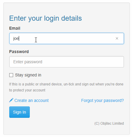 log in form