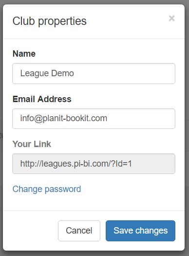 When you have successfully logged in you can change your password to something more meaningful by selecting Club setup from the main navigation bar. Selecting Club setup will pop up a screen like this one on the left. Click on the Change password link at the bottom.
