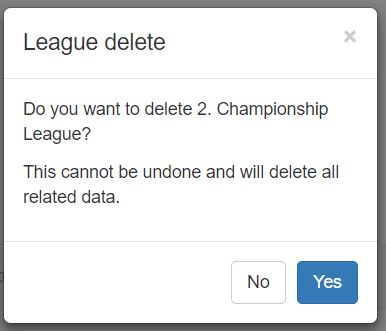 This warning message is displayed if you click the blue delete league icon from the League Setup page. Clicking Yes to this message will completely delete the league. Any players that were in the league will still exist just they won't be in a league until they are reassigned to one.
