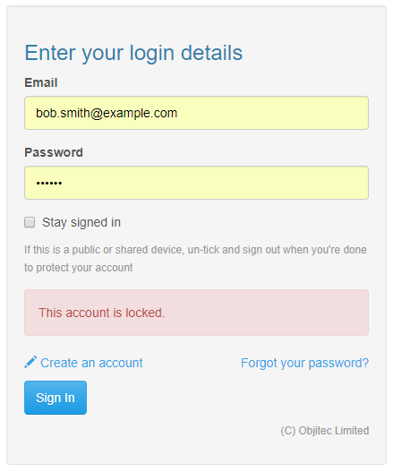 account locked sign in screen